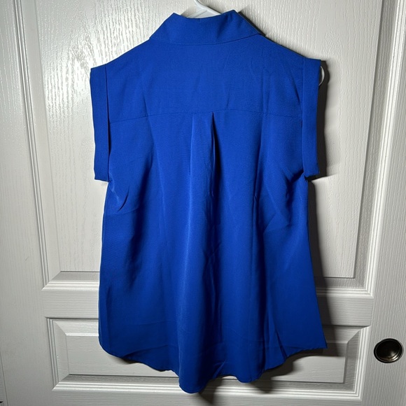 Moyabo Womens Sleeveless V Neck Zip Up Chiffon Blouses  Blue Medium - Picture 4 of 9
